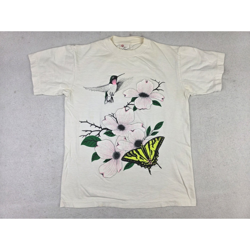 Vintage Caribbean Dream Hummingbird Floral Butterfly Nature Shirt Womens Size S